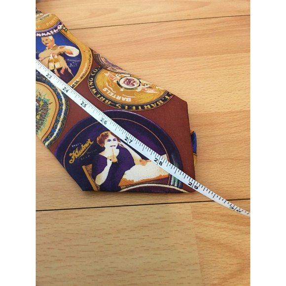 Byblos Brown Brewing Co Beer Pattern 100% Italian Silk Men’s Tie EUC - Picture 3 of 7